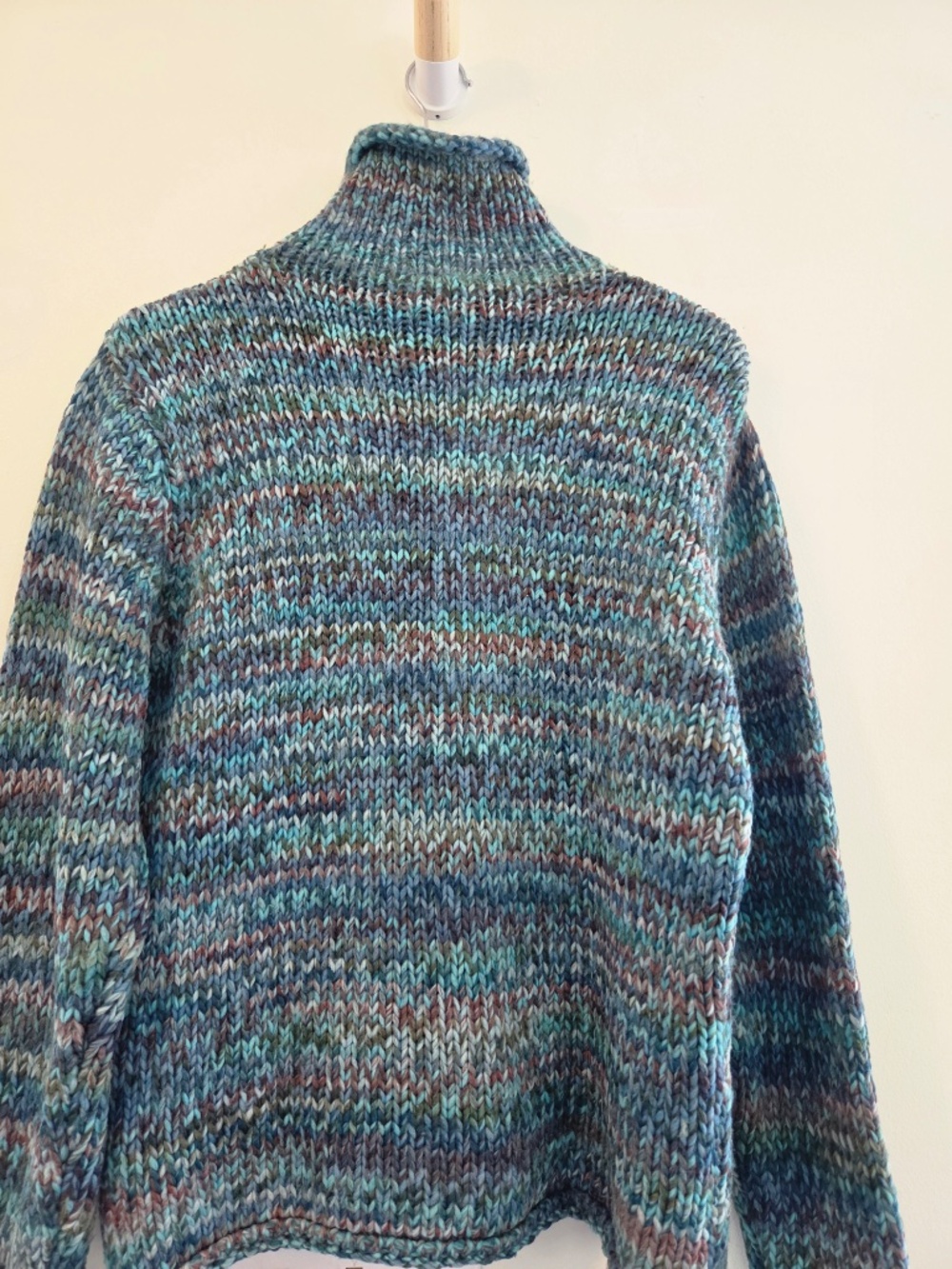 Columbia wool blend sweater L boxy chunky knit roll hem turtleneck cottage core - Picture 6 of 10